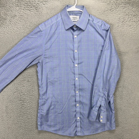 Charles Tyrwhitt Mens Dress Shirt 15.5-32 Blue Green Glen Check Extra Slim Fit
